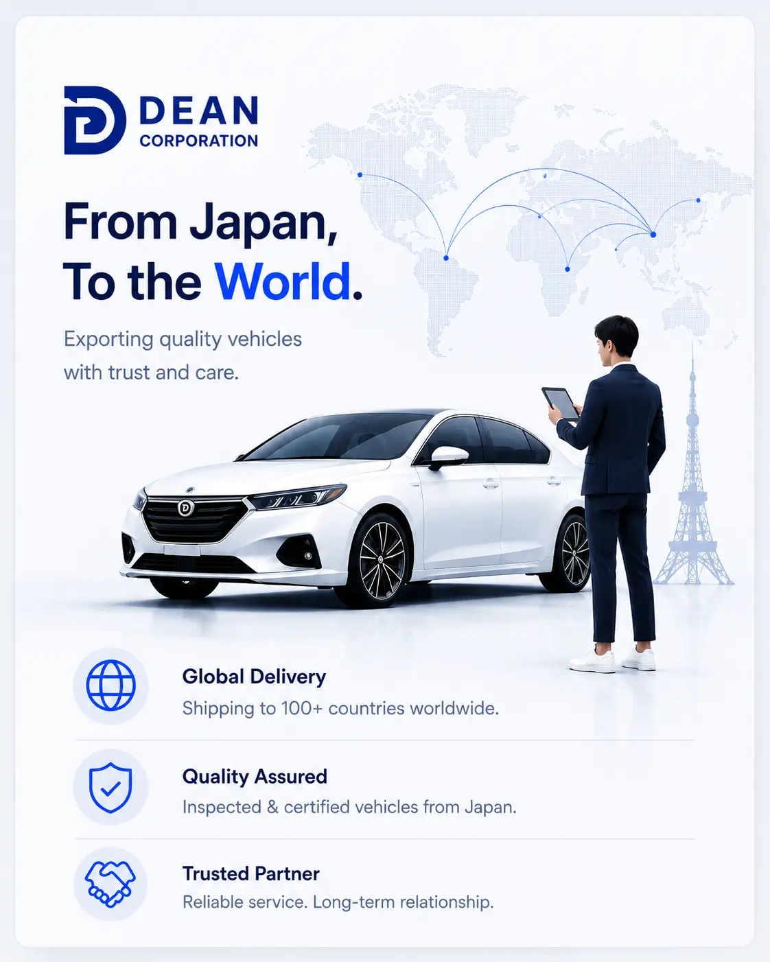 Dean Corporation exports quality vehicles from Japan to the world